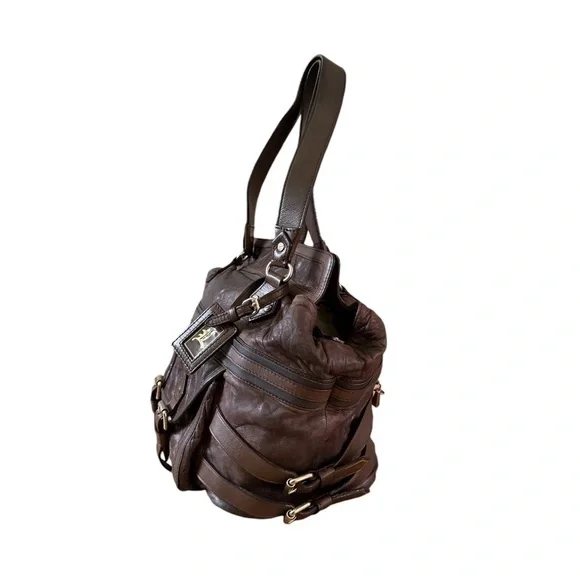 L.A.M.B. By Gwen Stefani Holloway Satchel Bag Style 2207 Brown w Gold Hardware - Picture 3 of 12